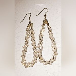 Faux pearl beaded loop earrings shabby chic dress up or down, holiday earrings